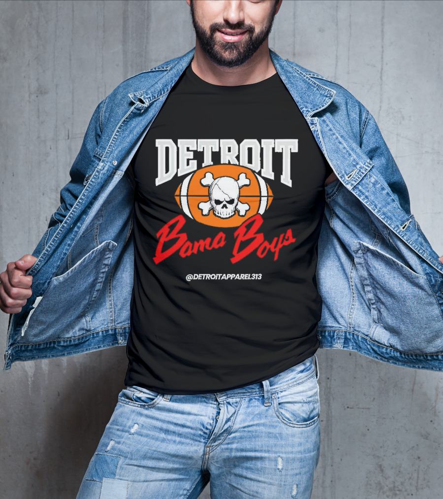Detroit Bama Boys Skull Football @DetroitApparel313 T-Shirt