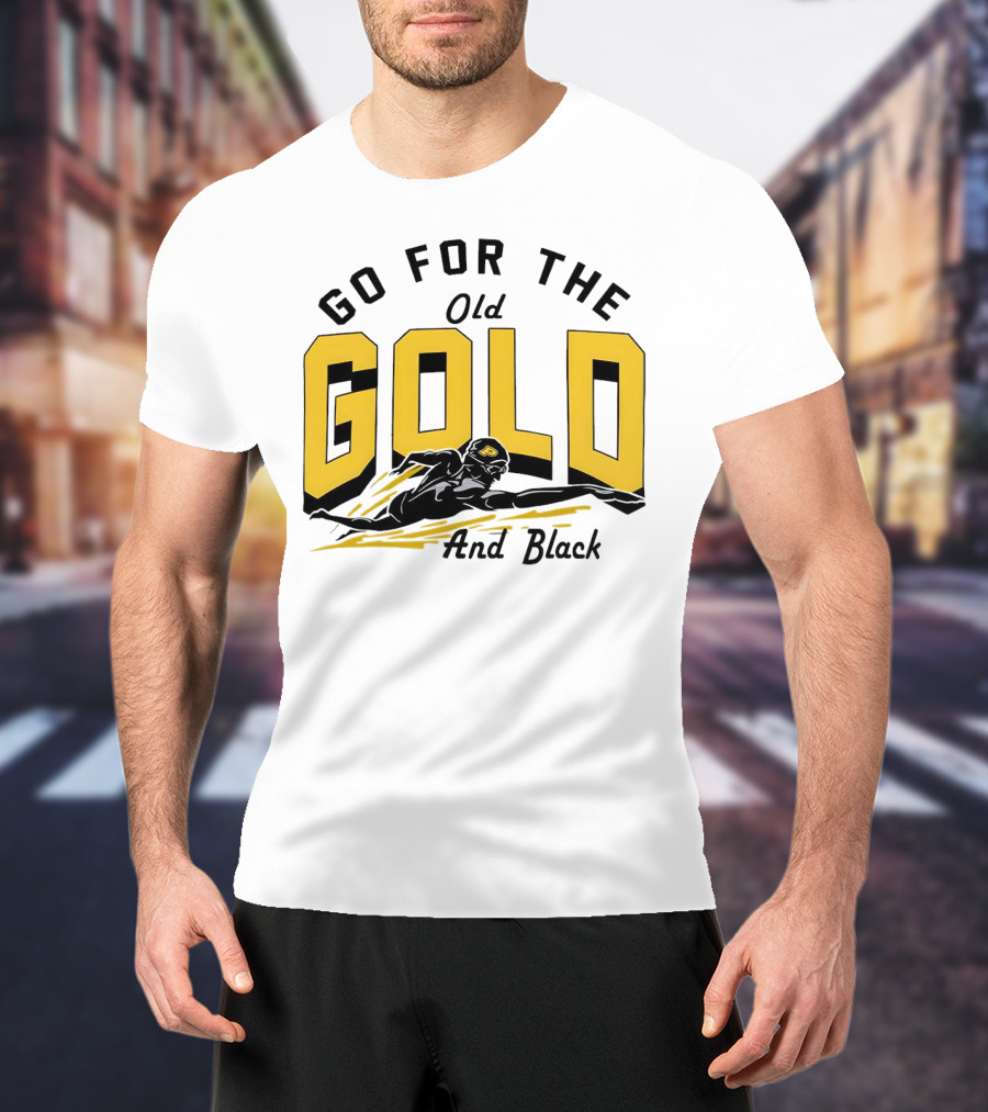 Go For The Old Gold And Black Gold Letters Swimming Scene T-Shirt