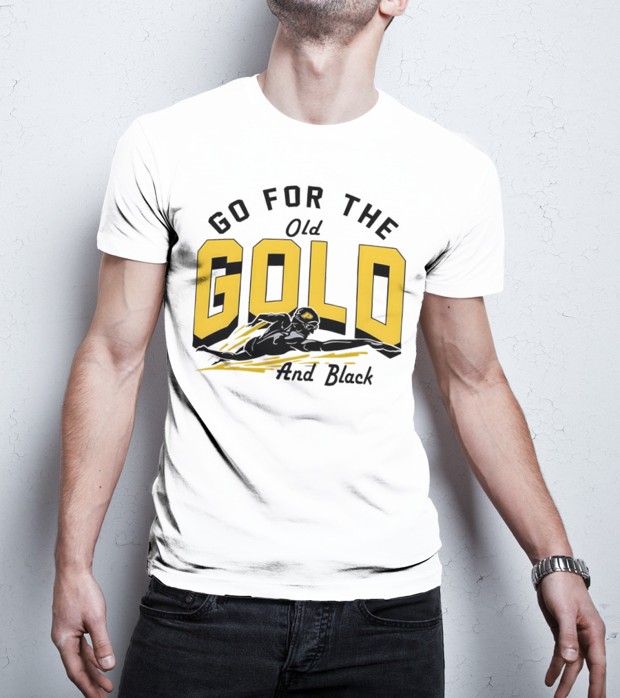 Go For The Old Gold And Black Gold Letters Swimming Scene T-Shirt
