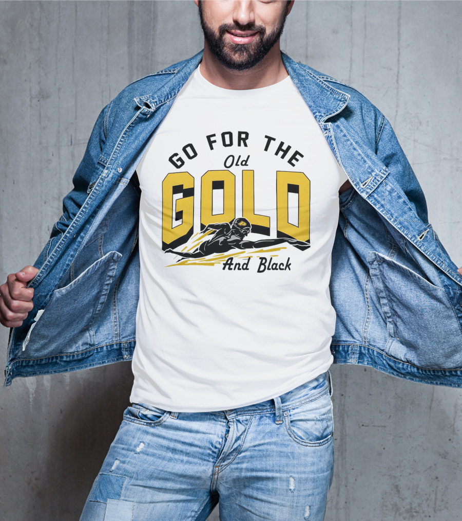 Go For The Old Gold And Black Gold Letters Swimming Scene T-Shirt