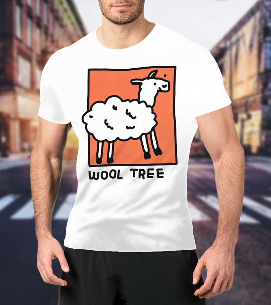 Wool Tree Black Sheep Illustration On Orange Background T-Shirt
