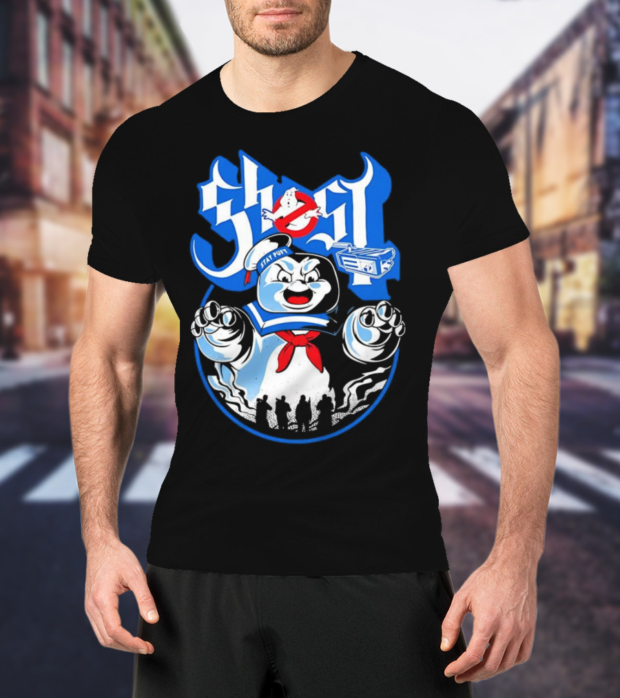 Stay Puft Marshmallow Man Ghostbusters Inspired With Ghostbusters Logo T-Shirt