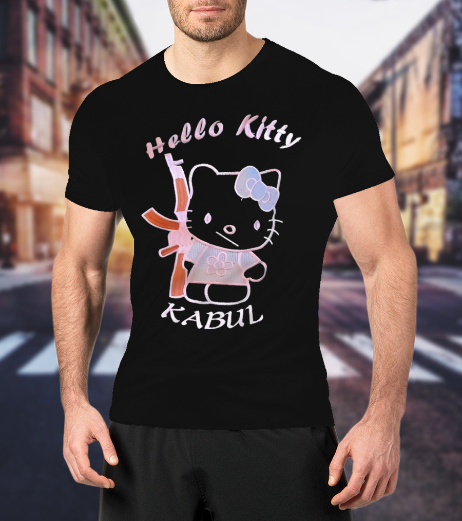 Hello Kitty Kabul Playful Twist On Iconic Character With Rifle T-Shirt