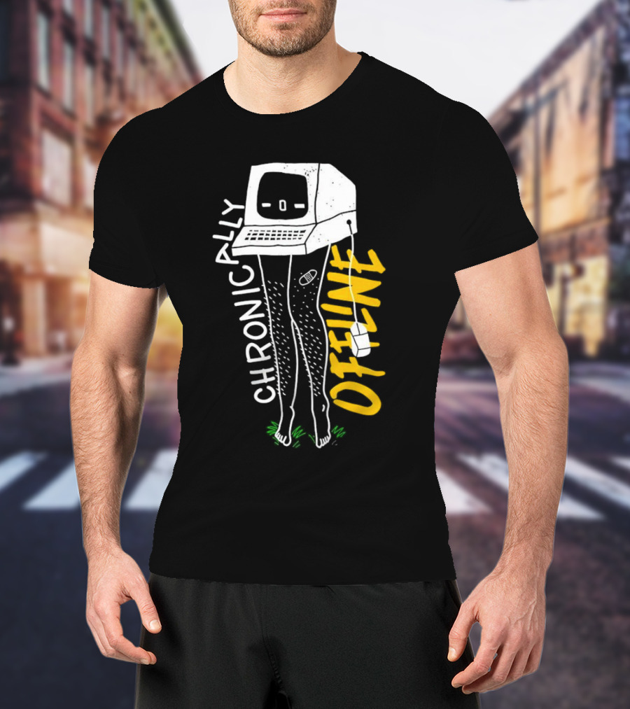 Chronically Offline Computer Head With Cable Legs T-Shirt