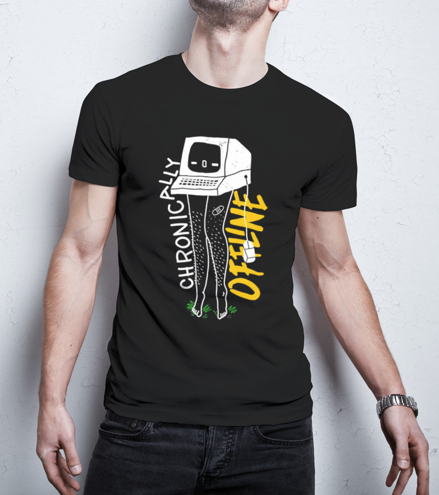 Chronically Offline Computer Head With Cable Legs T-Shirt