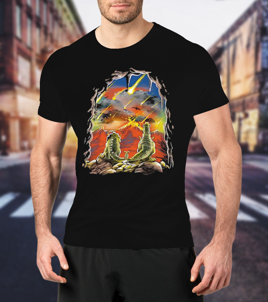 Dinosaur Project Extinction Meteor Apocalypse Volcanic Eruption Scene T-Shirt