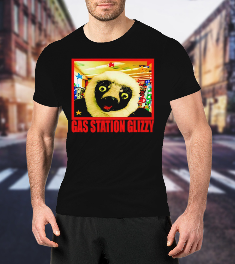 Gas Station Glizzy Funny Lemur Cartoon Inside Store T-Shirt