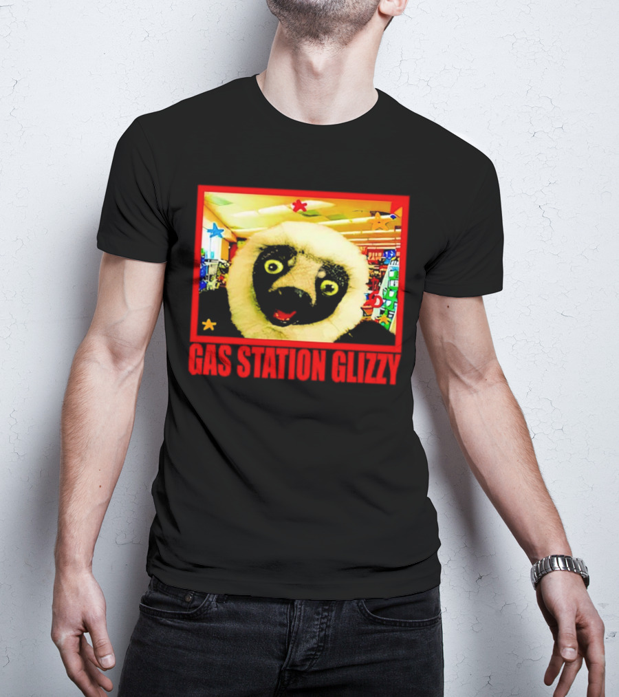 Gas Station Glizzy Funny Lemur Cartoon Inside Store T-Shirt