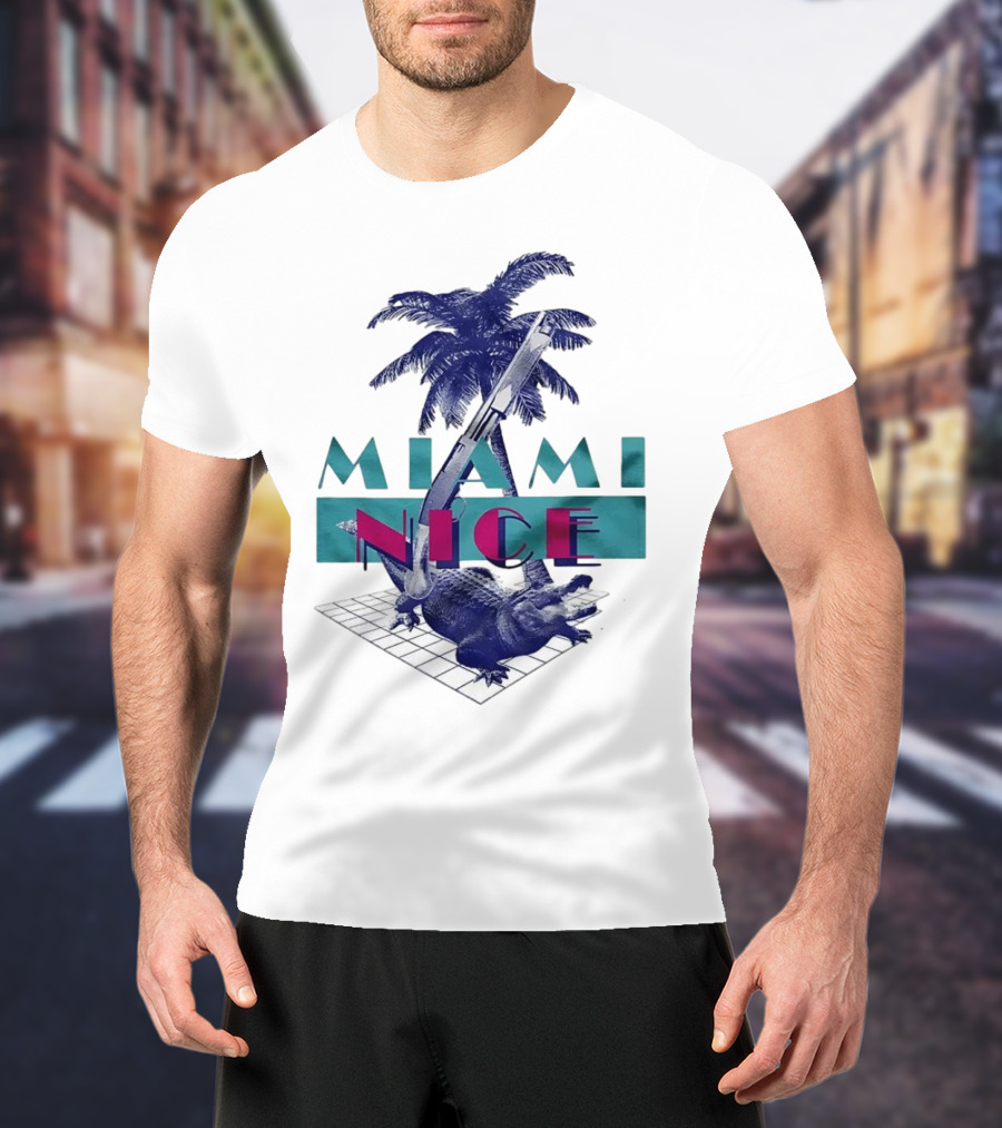 Miami Nice Gator Palm Tree Neon Vibes T-Shirt