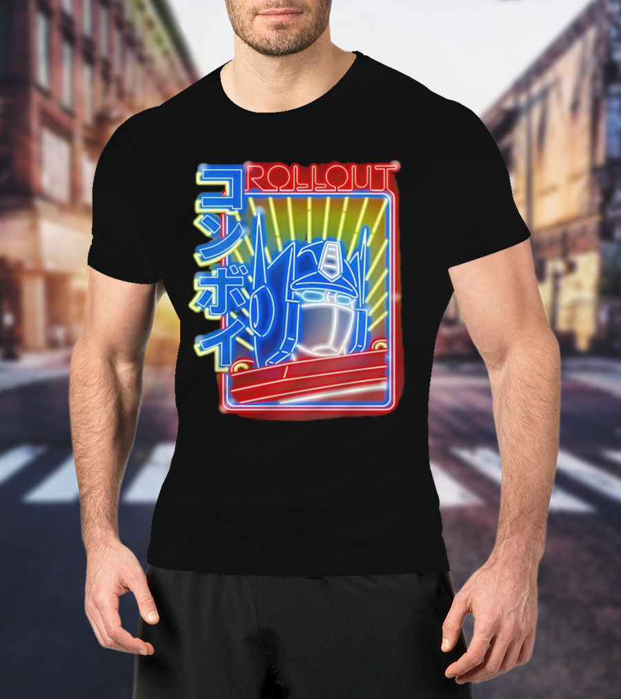 Rollout Neon Prime Robot Head With Japanese Characters T-Shirt