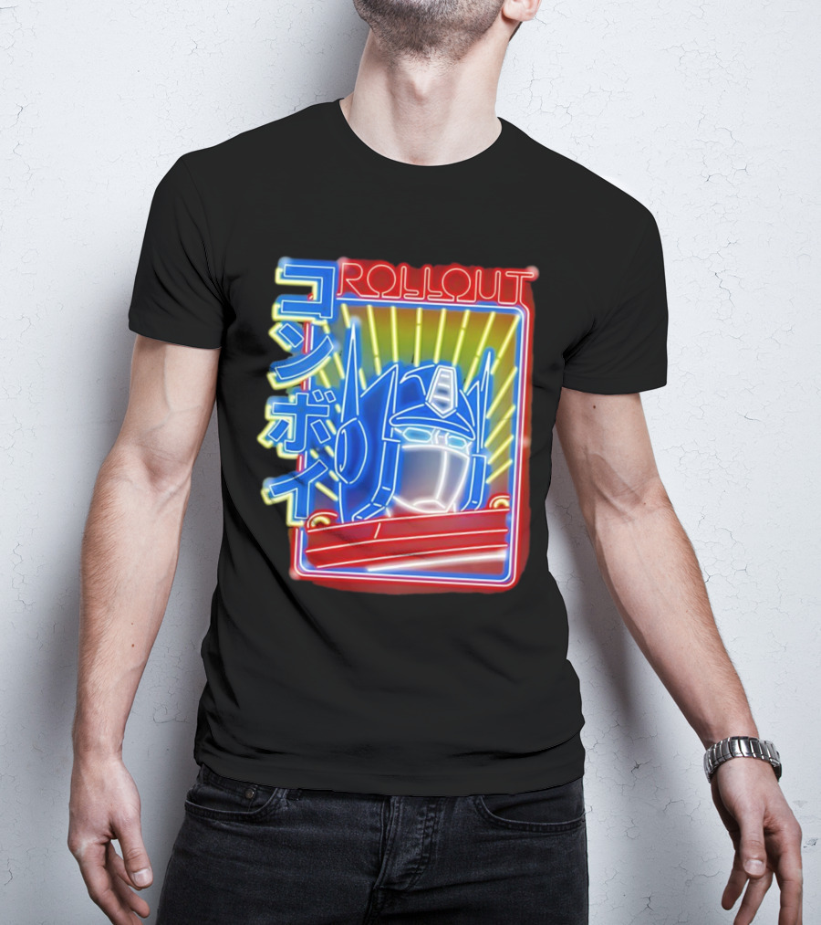 Rollout Neon Prime Robot Head With Japanese Characters T-Shirt