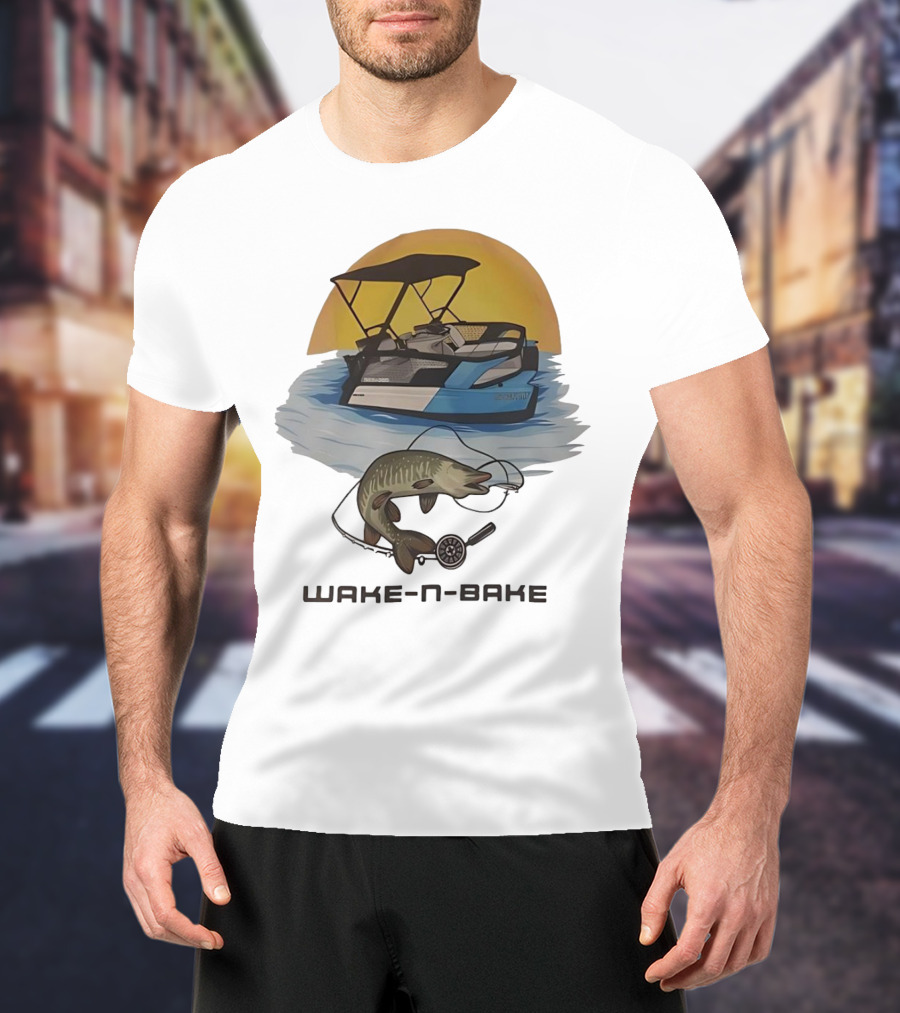 Wake N Bake Fishing Boat Sunrise Catch T-Shirt