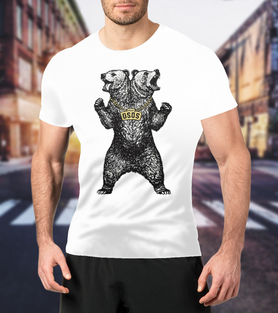 Double Osos Natural Bear Fierce Dual-Headed Roaring Emblem T-Shirt