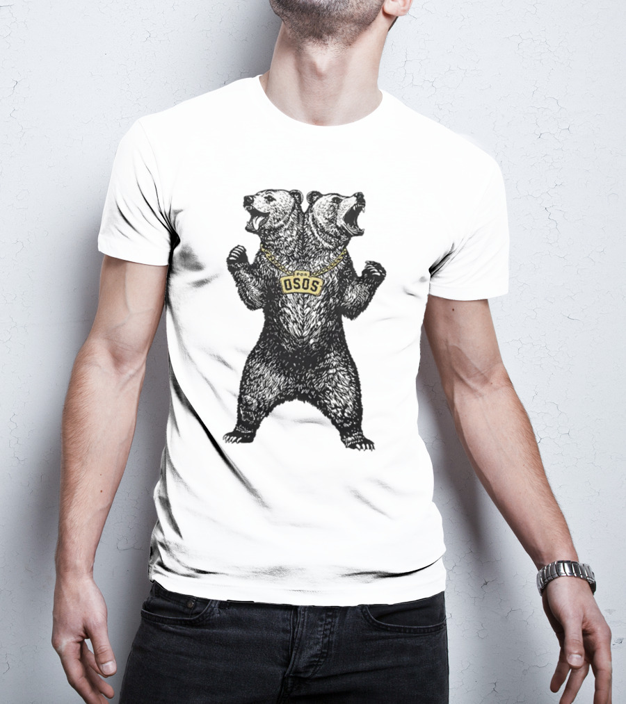 Double Osos Natural Bear Fierce Dual-Headed Roaring Emblem T-Shirt