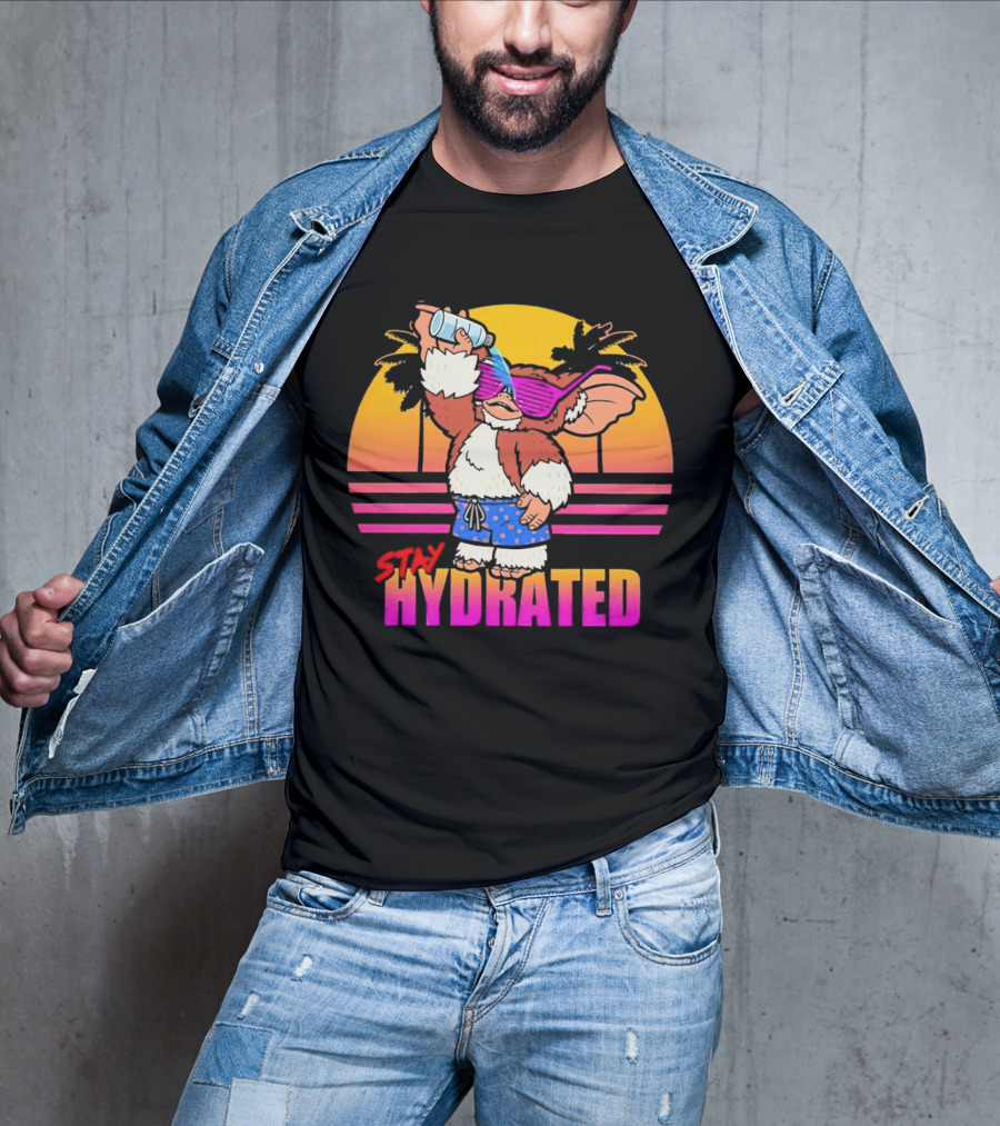 Stay Hydrated Gizmo Summer Beach Vibes With Sunset And Palm Trees T-Shirt