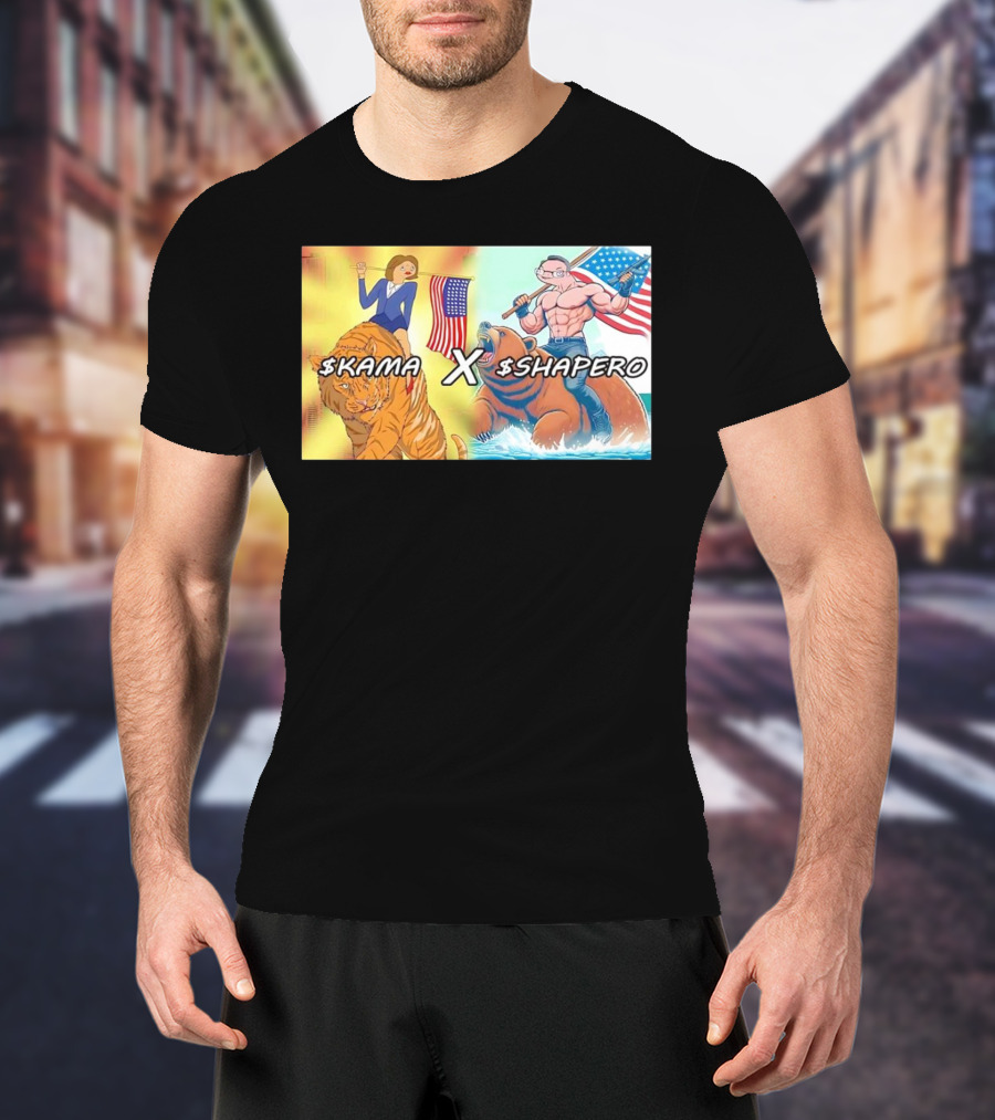 Kama X Shapero USA Cartoon Tiger Bear Flag Showdown T-Shirt
