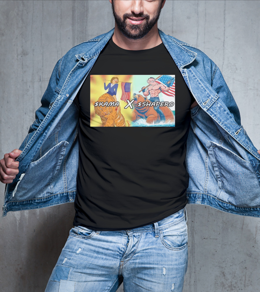 Kama X Shapero USA Cartoon Tiger Bear Flag Showdown T-Shirt