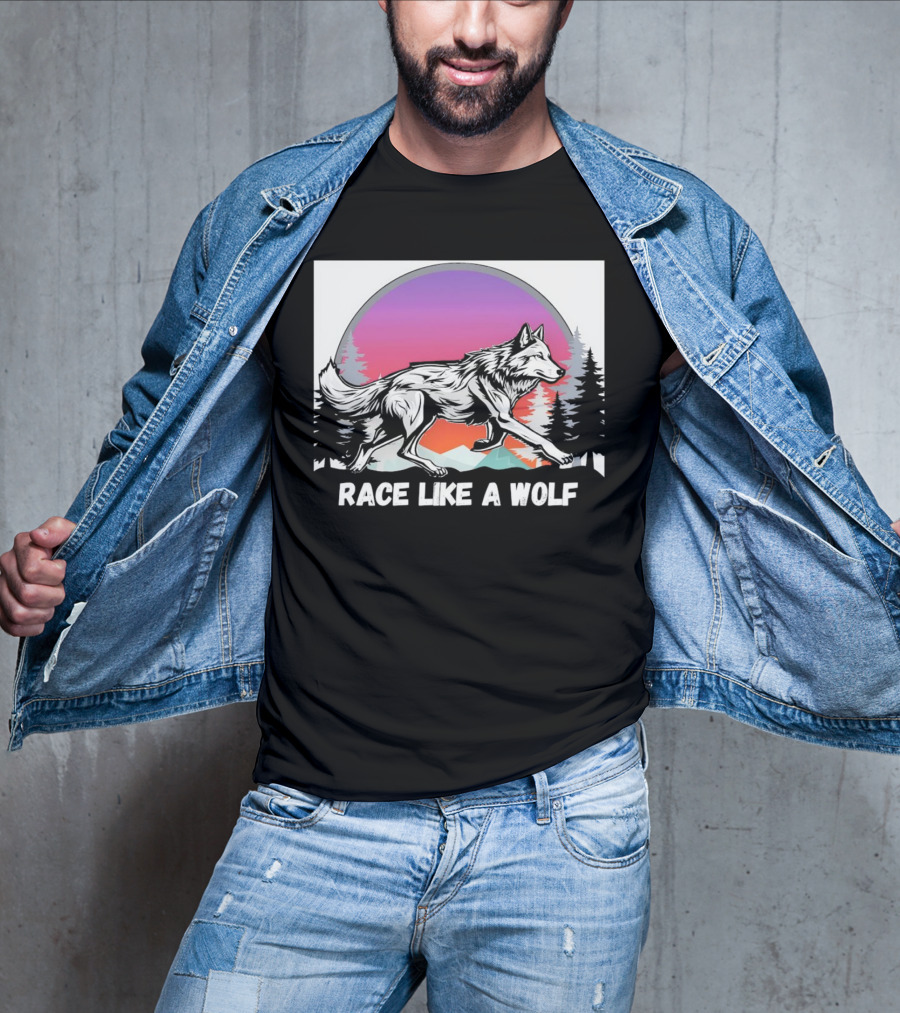 Race Like A Wolf Running Through Forest Silhouette At Sunset T-Shirt