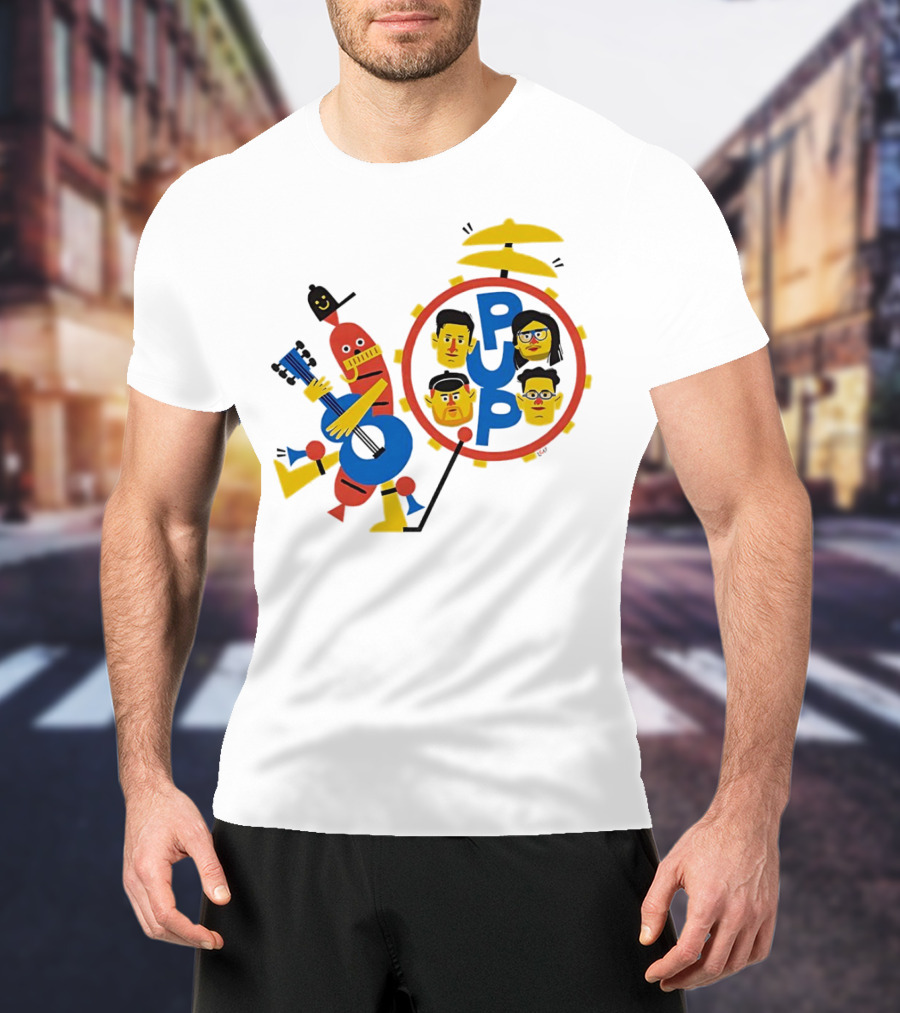Band Of Wiener Pup Drum Faces And Guitar Character T-Shirt