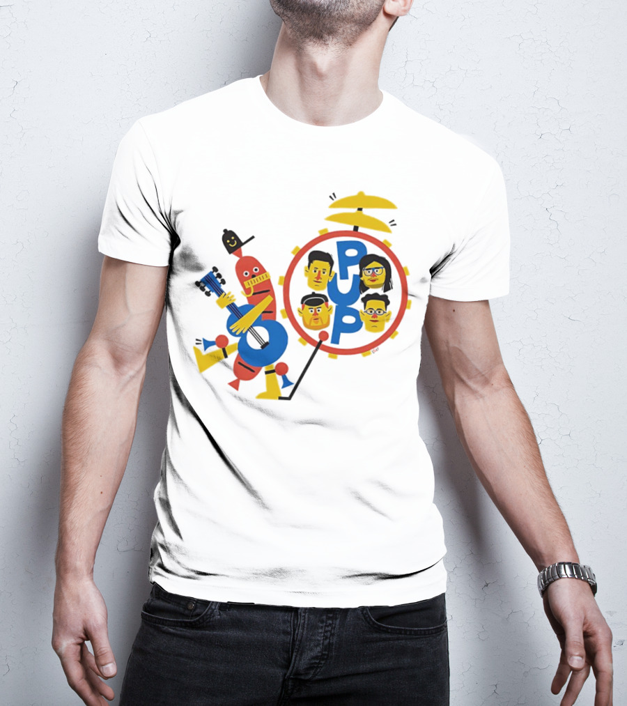 Band Of Wiener Pup Drum Faces And Guitar Character T-Shirt