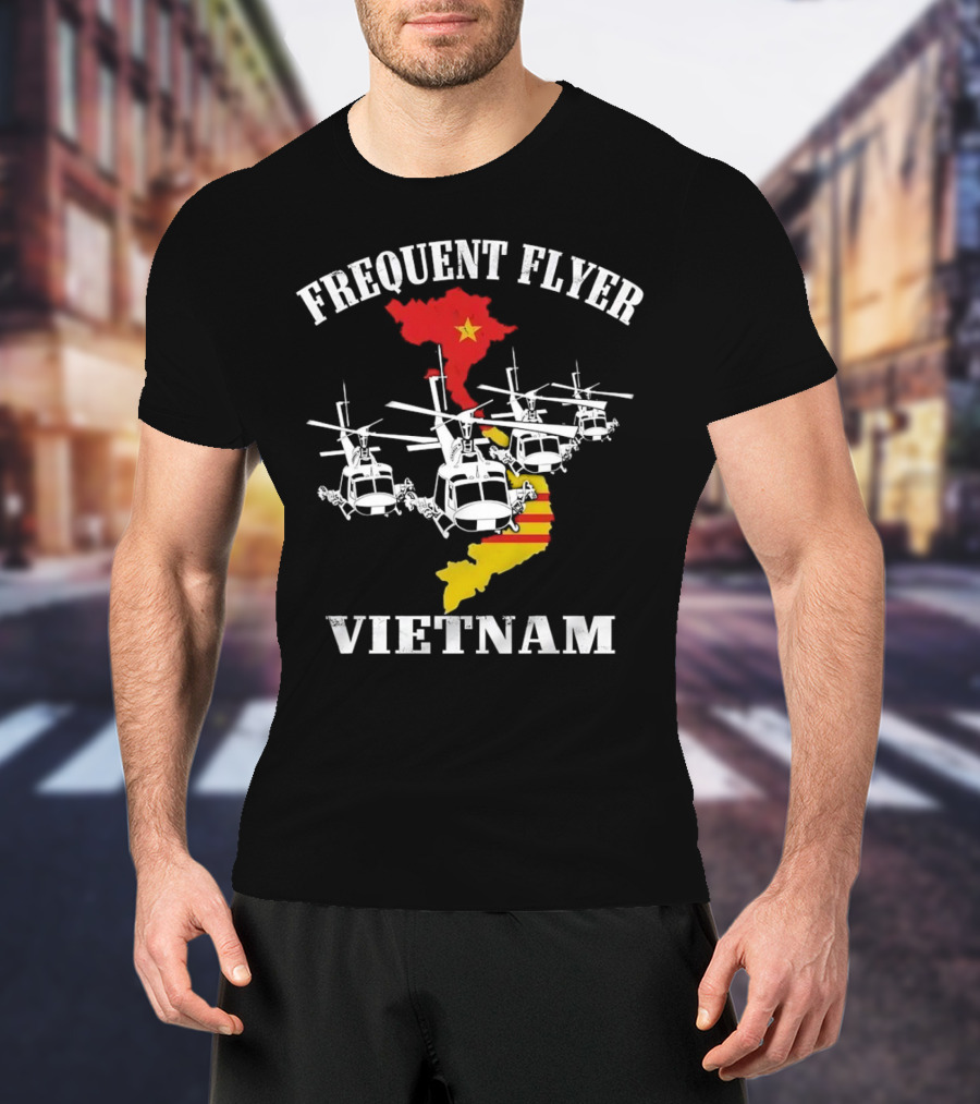 Frequent Flyer Helicopter Vietnam Map With Star And Stripes T-Shirt