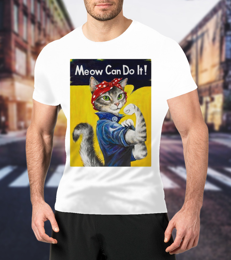 Meow Can Do It Rosie The Riveter Cat Red Bandana T-Shirt