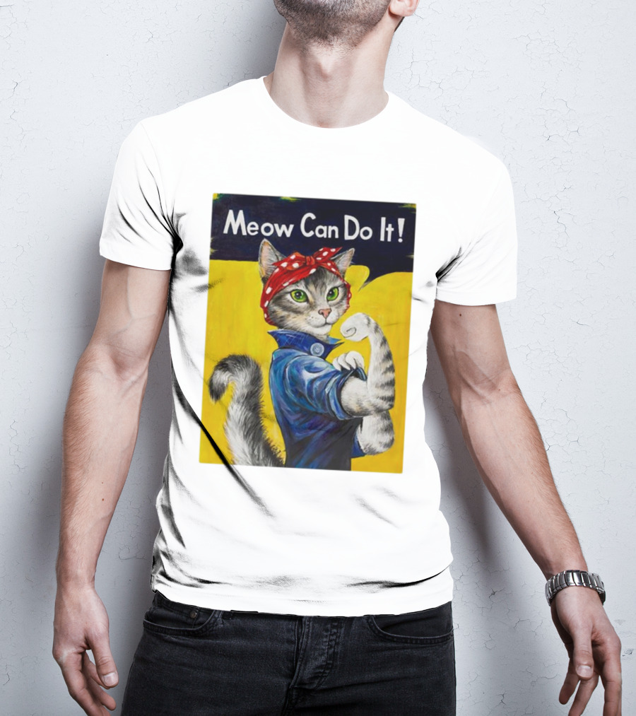 Meow Can Do It Rosie The Riveter Cat Red Bandana T-Shirt