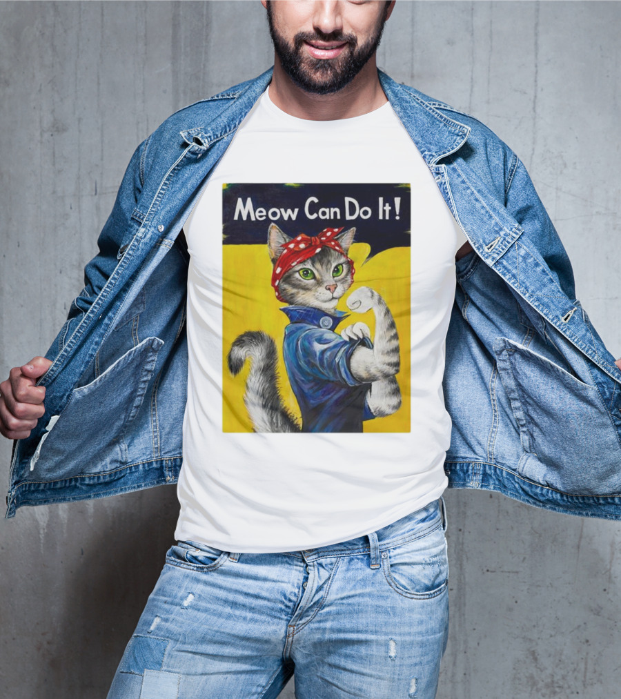 Meow Can Do It Rosie The Riveter Cat Red Bandana T-Shirt