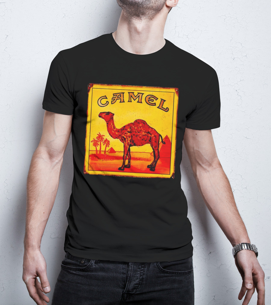 Vintage Camel Cigarettes Logo Yellow Square With Red Camel And Pyramids T-Shirt