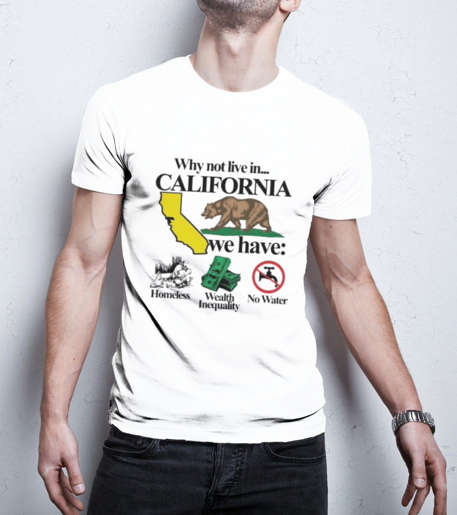 Why Not Live In California We Have Homeless Bear Wealth Inequality No Water T-Shirt
