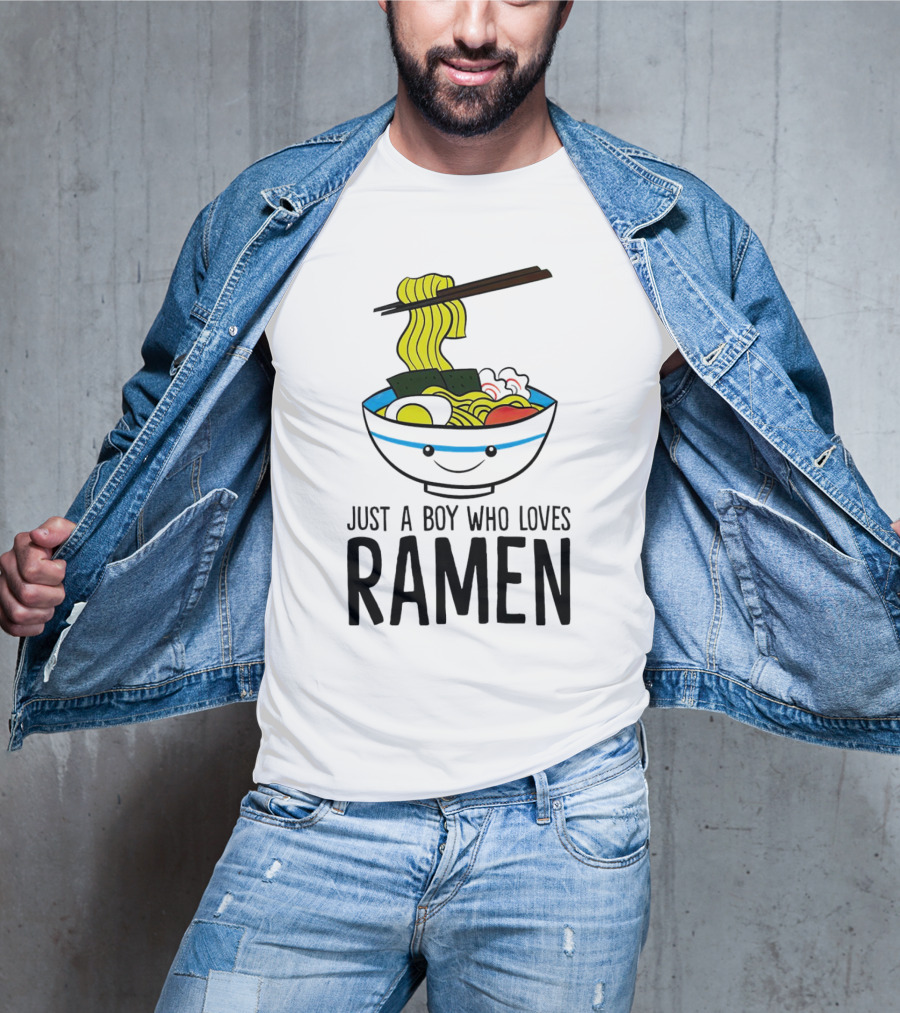 Just A Boy Who Loves Ramen Cute Smiling Bowl Of Noodles T-Shirt