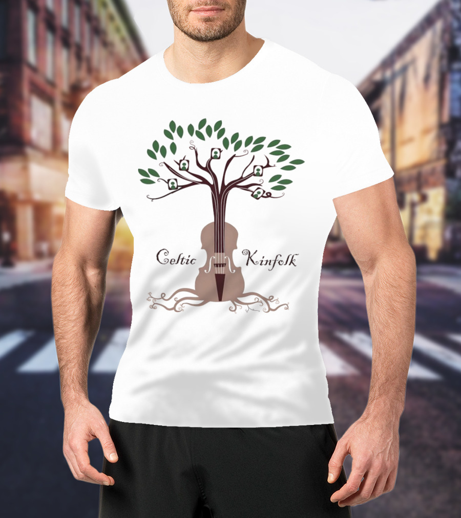 Celtic Kinfolk Tree With Guitar And Violin Motif T-Shirt