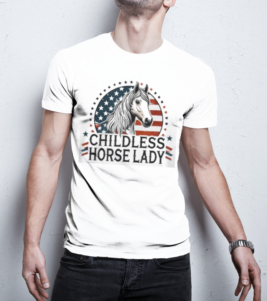 Childless Horse Lady American Flag Cowgirl Equine T-Shirt