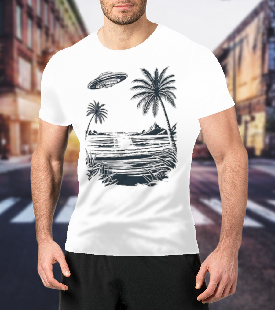 Into The AM Tropical Encounter Vintage UFO Palm Landscape T-Shirt