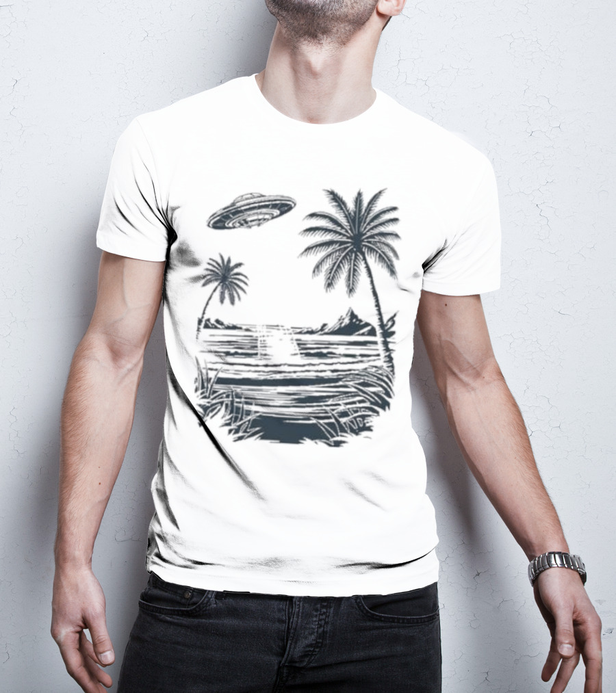 Into The AM Tropical Encounter Vintage UFO Palm Landscape T-Shirt
