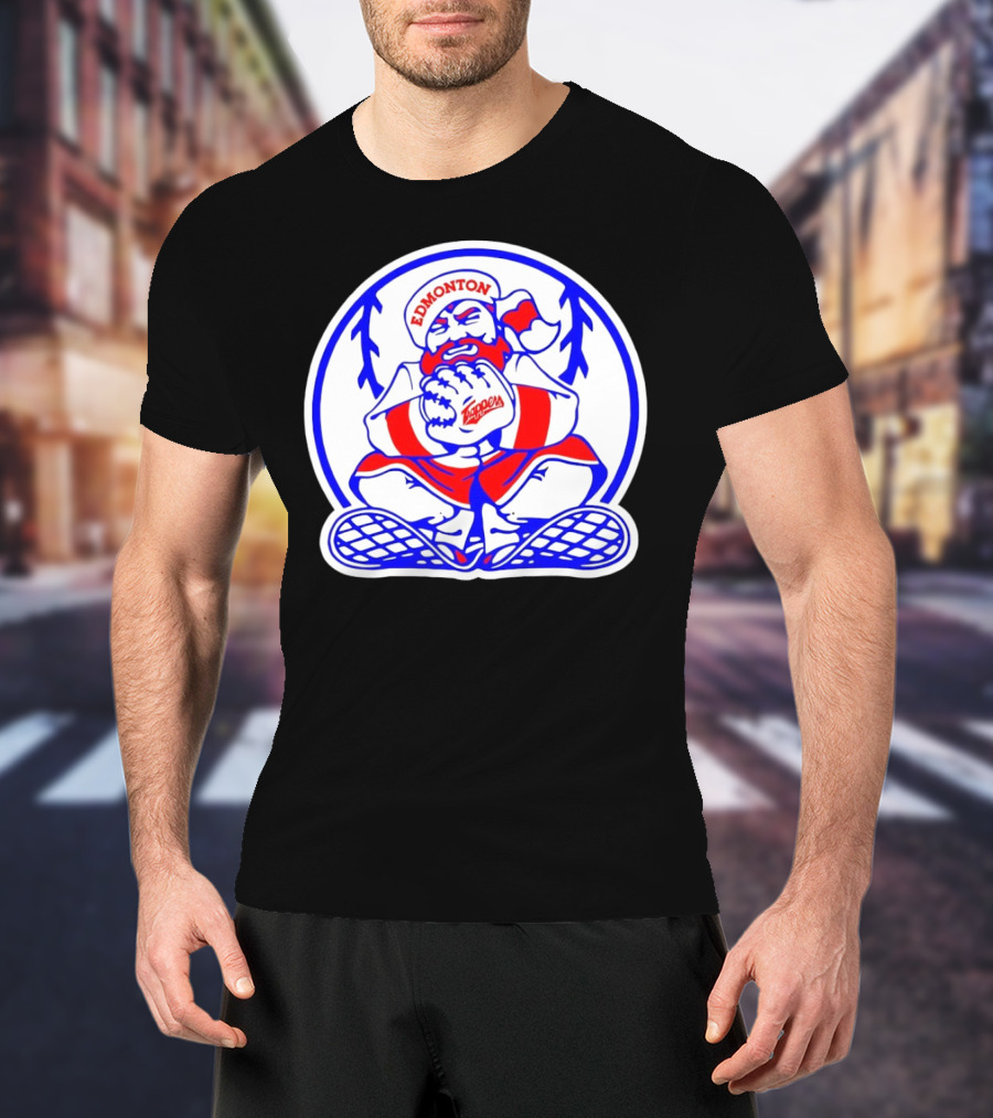 Edmonton Trappers Santa Logo Baseball Winter T-Shirt