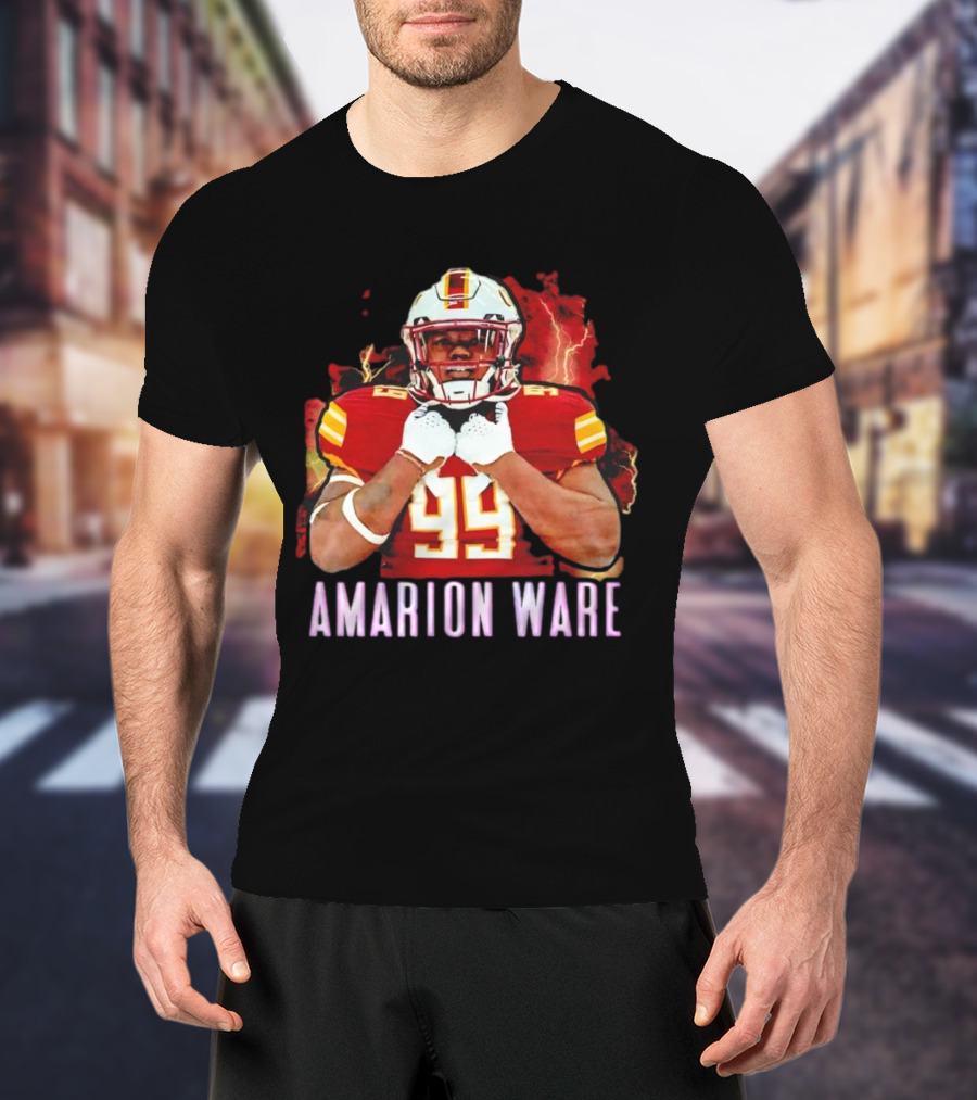 Amarion Ware ULM Warhawks 99 Football Player Lightning Background T-Shirt