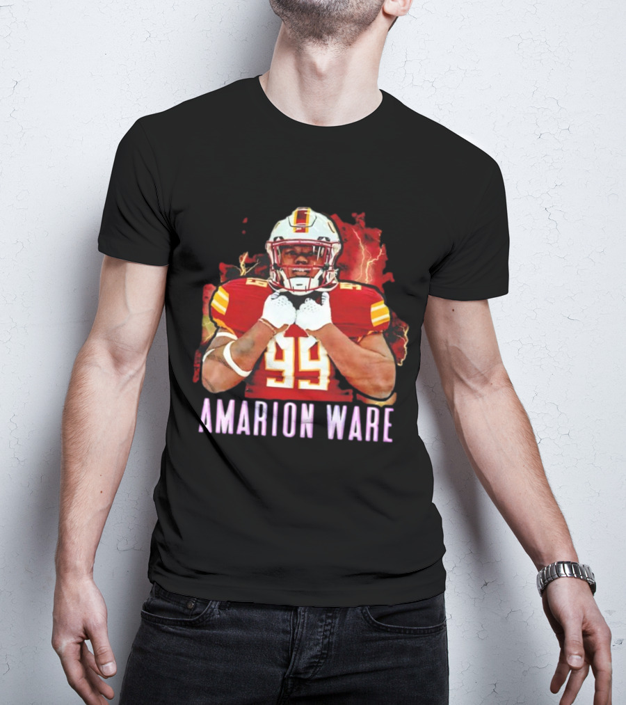 Amarion Ware ULM Warhawks 99 Football Player Lightning Background T-Shirt