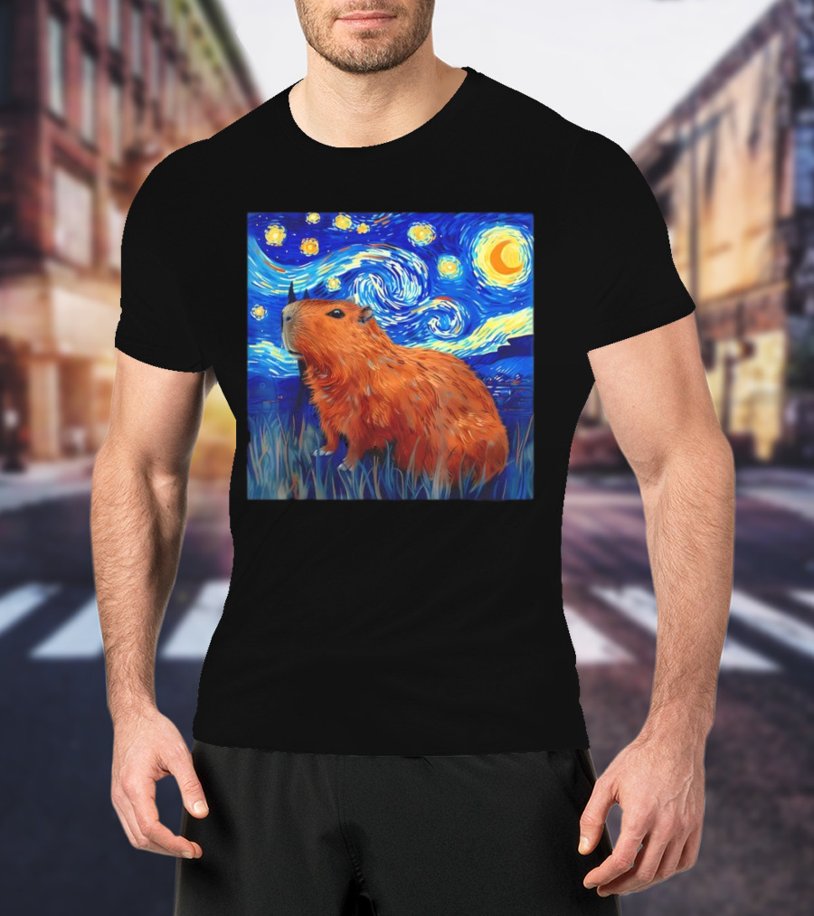 Capybara Starry Night Van Gogh Fusion T-Shirt
