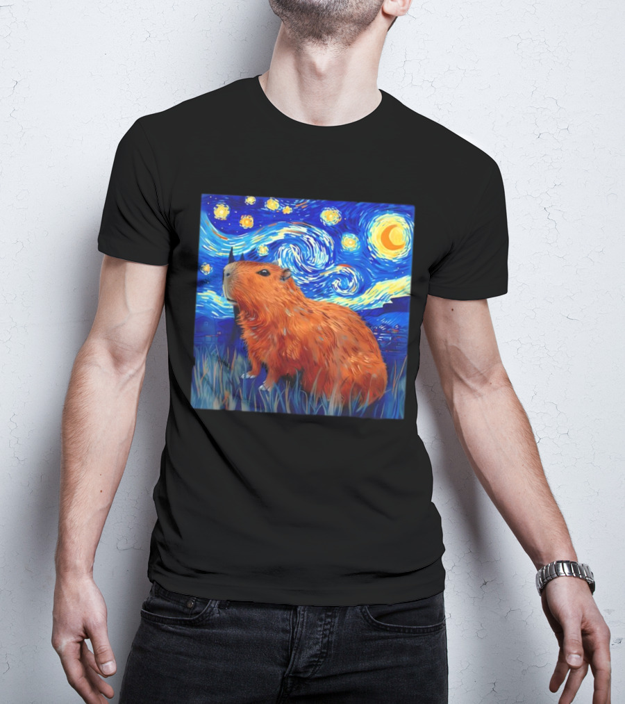 Capybara Starry Night Van Gogh Fusion T-Shirt