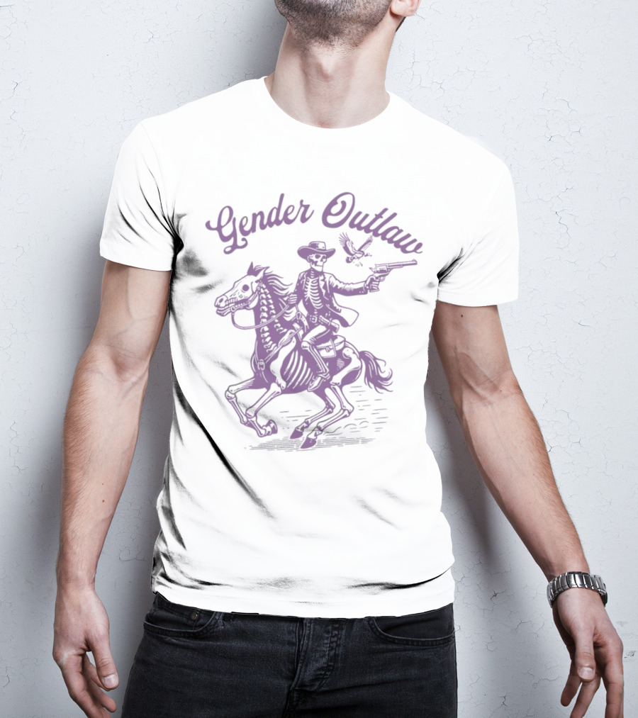 Gender Outlaw Skeleton Cowboy Rider With Pride T-Shirt