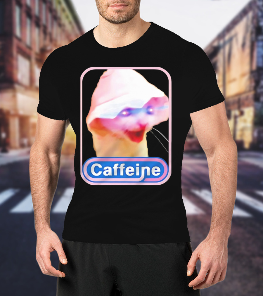 K45ink Caffeine Meme Cat With Glowing Eyes T-Shirt