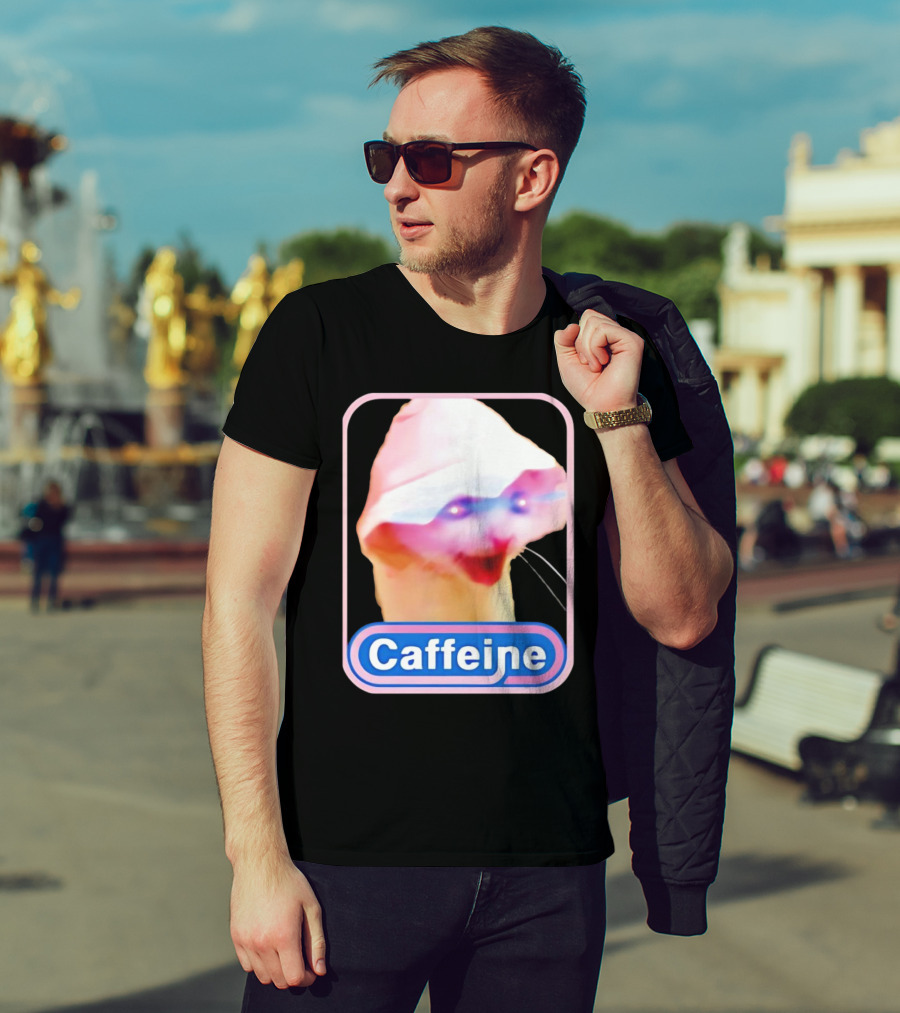 K45ink Caffeine Meme Cat With Glowing Eyes T-Shirt