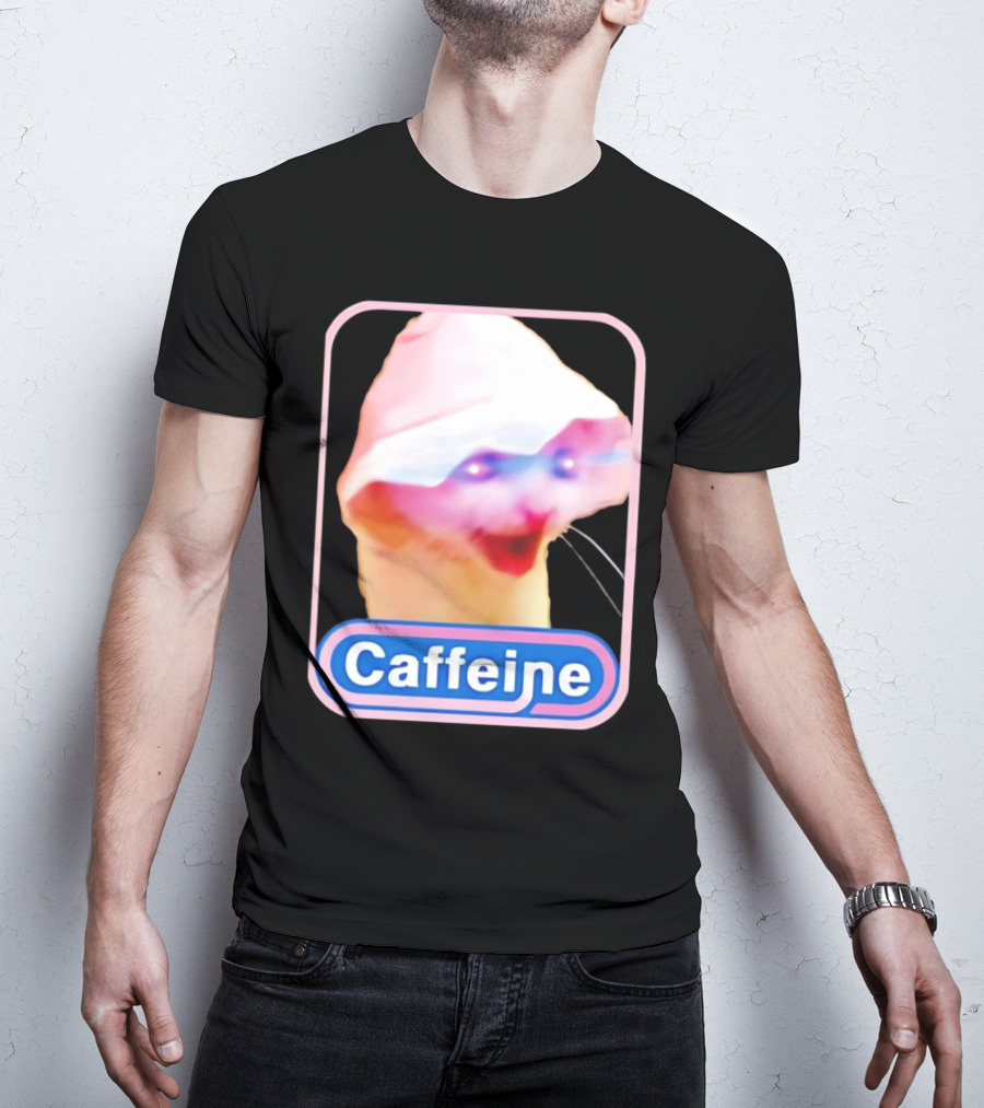 K45ink Caffeine Meme Cat With Glowing Eyes T-Shirt