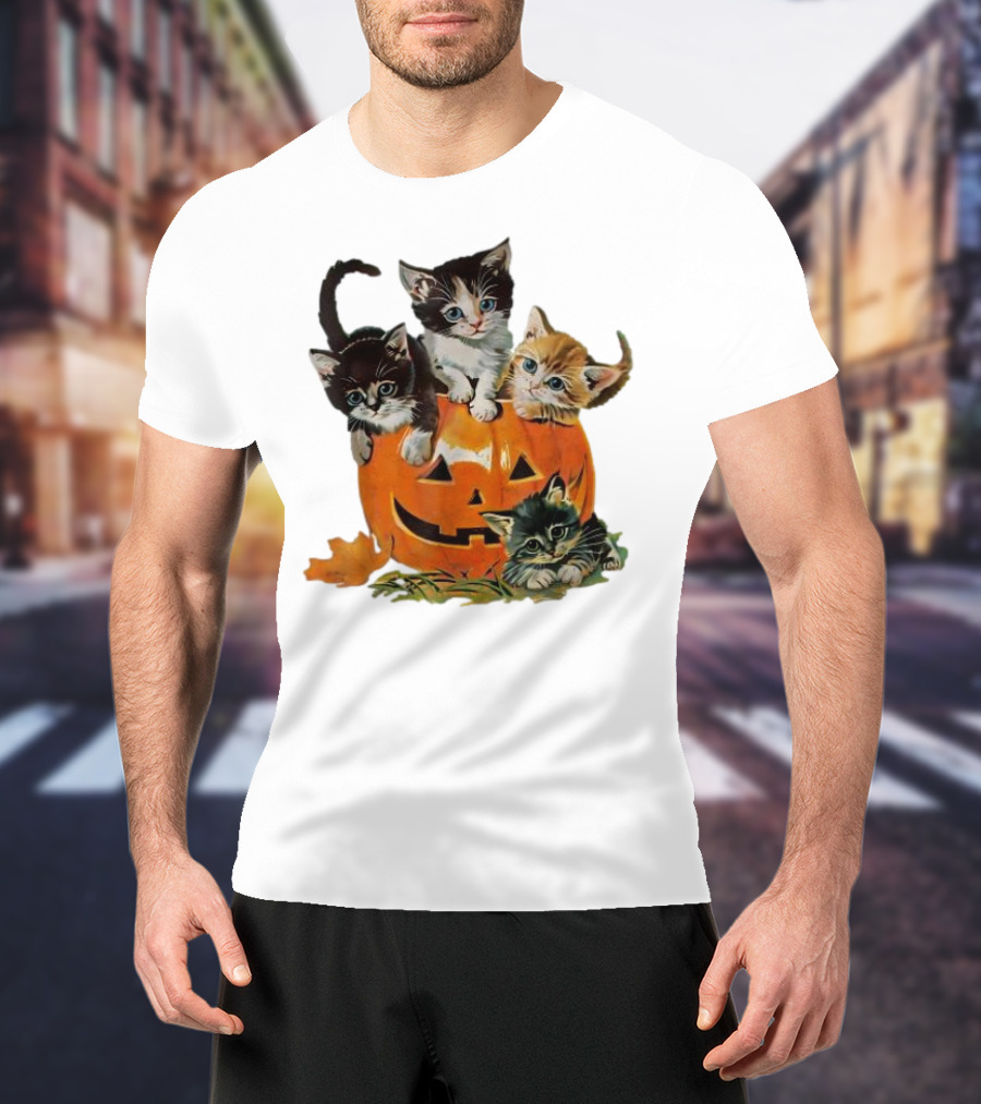 Vintage 90s Cat Pumpkin Halloween Spooky Season T-Shirt