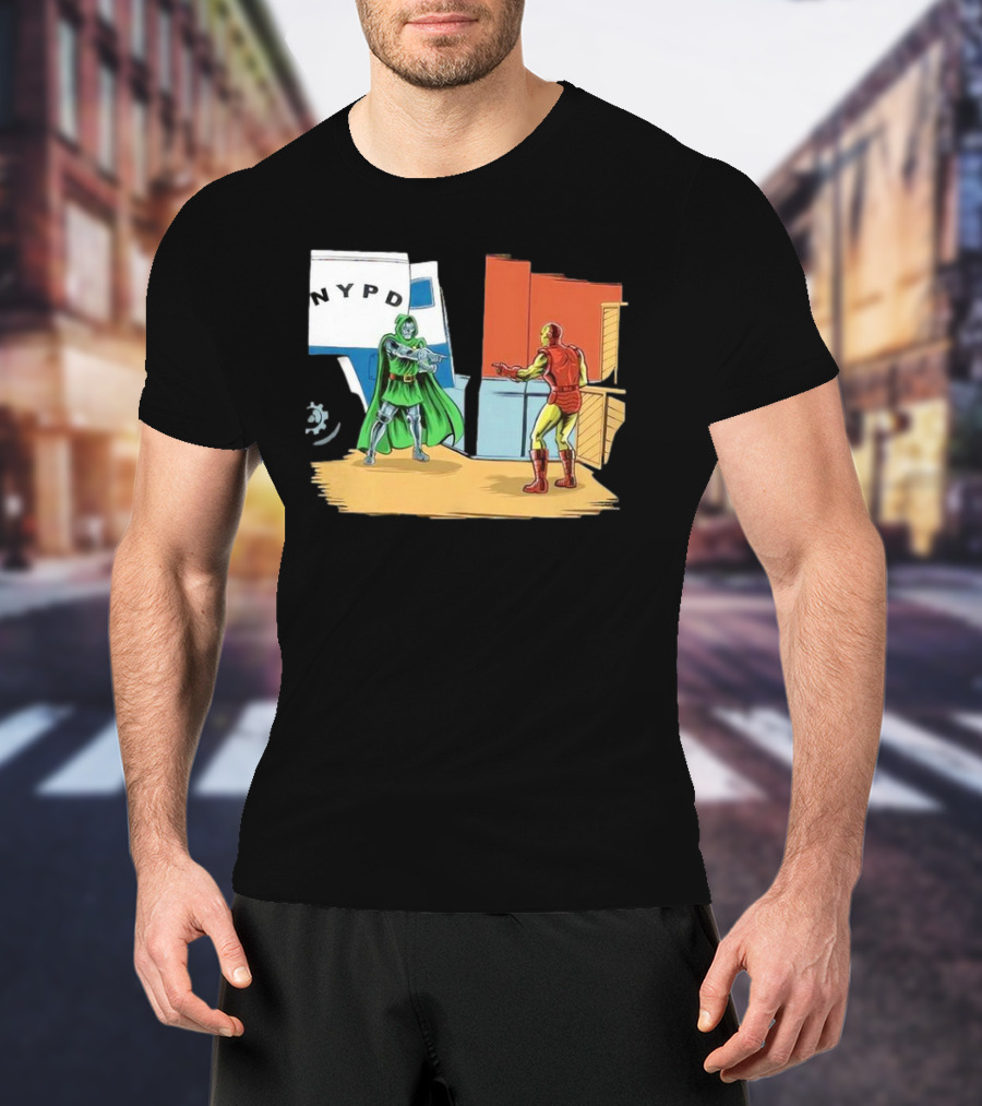 Doctor Doom Pointing At Iron Man In NYPD Scene New Mask Same Task T-Shirt
