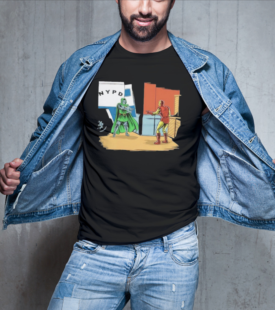 Doctor Doom Pointing At Iron Man In NYPD Scene New Mask Same Task T-Shirt