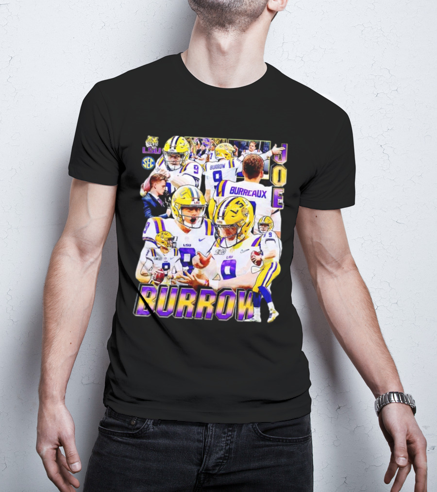 LSU Tigers Joe Burrow 9 SEC Football Burreaux Quarterback T-Shirt