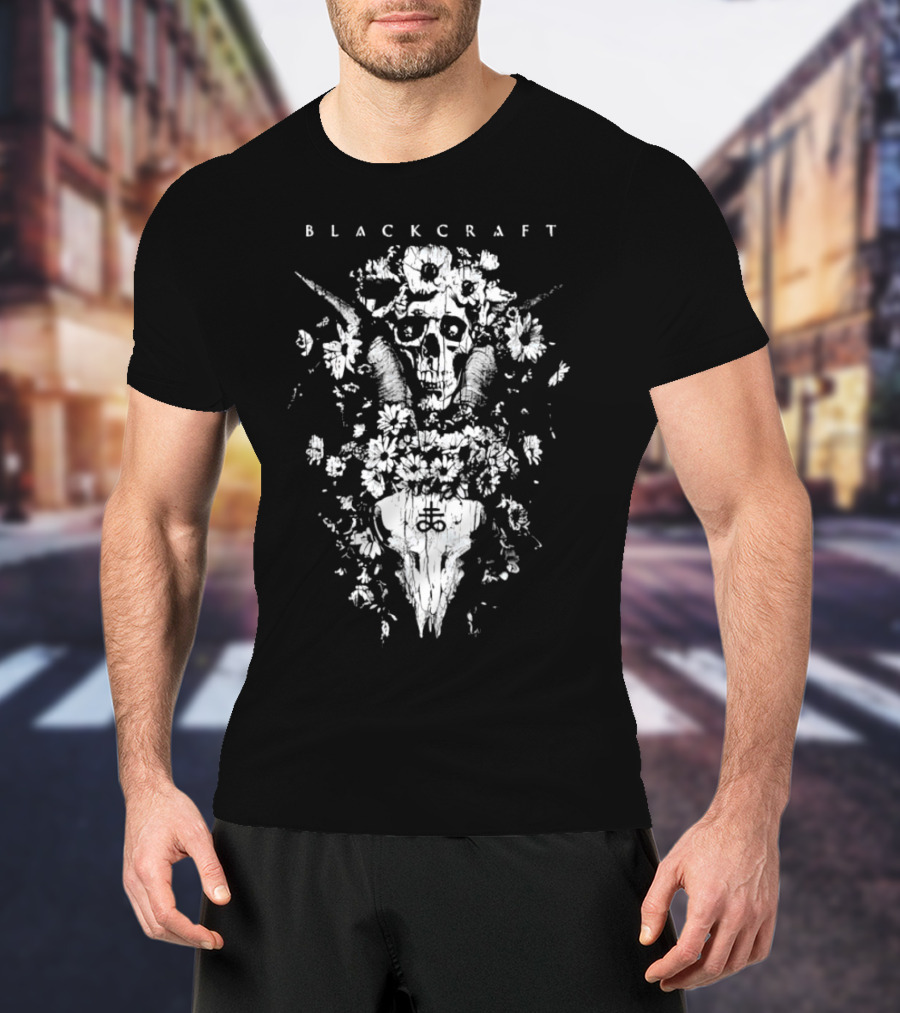 Blackcraft Midsummer Skull With Floral Motif And Antlers T-Shirt