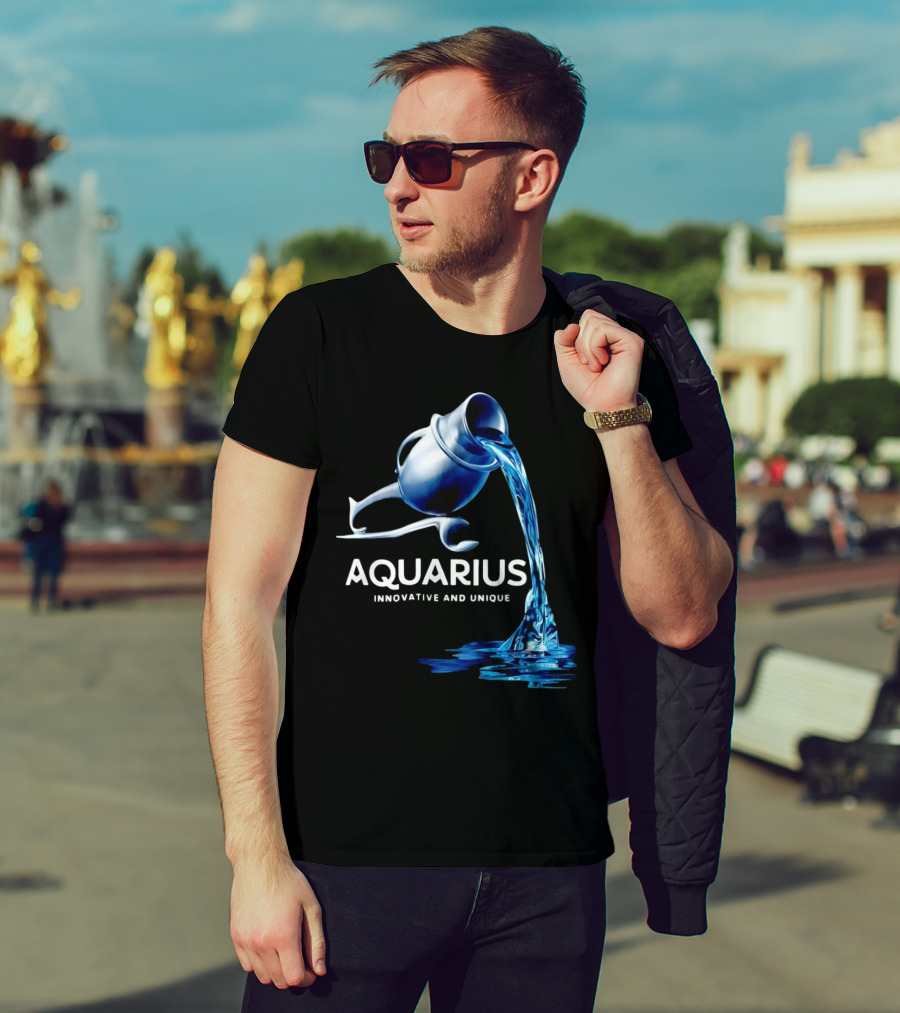 Aquarius Zodiac Sign Innovative And Unique Water Bearer Pouring Blue Water T-Shirt